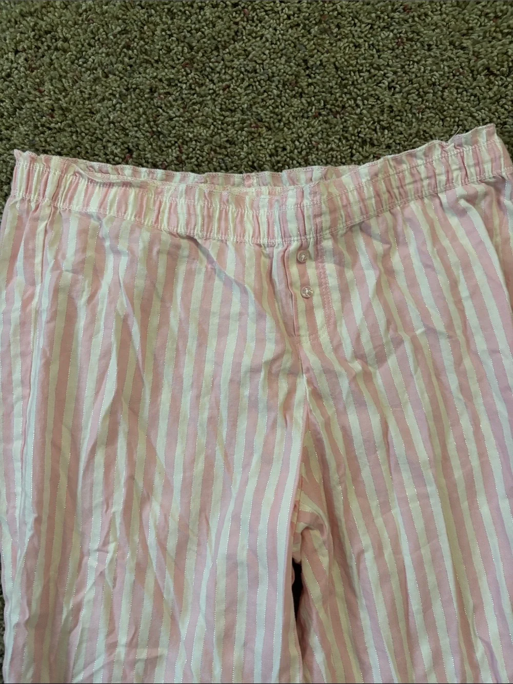 Victoria's Secret Pink White Striped Cotton Shimmer Pajama Set 2 PC Medium